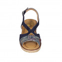 Sandale pour femmes en daim bleu et imprimé multicouleur talon compensé 4 - Pointures disponibles:  42