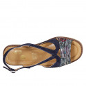 Sandale pour femmes en daim bleu et imprimé multicouleur talon compensé 4 - Pointures disponibles:  42, 43