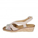 Woman's sandal in beige and multicolored printed suede wedge heel 4 - Available sizes:  43