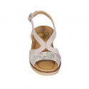 Woman's sandal in beige and multicolored printed suede wedge heel 4 - Available sizes:  43