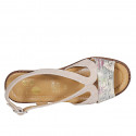 Woman's sandal in beige and multicolored printed suede wedge heel 4 - Available sizes:  43