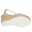 Woman's platform sandal with strap in silver laminated leather wedge heel 10 - Available sizes:  31, 42, 43, 45