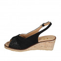 Sandale pour femmes en daim et daim lamé noir talon compensé 6 - Pointures disponibles:  32, 43, 44