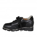 Chaussure à lacets avec fermeture éclair pour femmes en cuir et daim noir talon compensé 3 - Pointures disponibles:  44