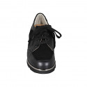 Chaussure à lacets avec fermeture éclair pour femmes en cuir et daim noir talon compensé 3 - Pointures disponibles:  44