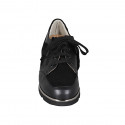 Zapato para mujer con cordones y cremallera en piel y gamuza negra cuña 3 - Tallas disponibles:  43, 44
