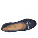 Woman's pump in blue pierced suede and leather with accessory and removable insole wedge heel 6 - Available sizes:  34, 45