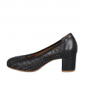 Chaussure pour femmes en cuir perforé et tressé noir avec semelle amovible talon 6 - Pointures disponibles:  33, 44