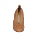 Woman's pump in tan brown pierced and braided leather with removable insole heel 6 - Available sizes:  33, 34, 42, 44, 45