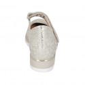 Woman's pump with velcro strap and removable insole in beige pierced and platinum printed wedge heel 4 - Available sizes:  44