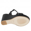 Sandalo da donna in pelle nera con cinturino, strass, plateau e zeppa 10 - Misure disponibili: 42, 44, 46