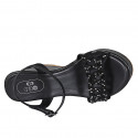 Woman's sandal in black leather with strap, rhinestones, platform and wedge heel 10 - Available sizes:  42, 44, 46