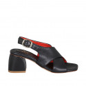Woman's crossed sandal in black leather heel 5 - Available sizes:  33, 42, 44