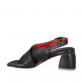 Sandale croisé pour femmes en cuir noir talon 5 - Pointures disponibles:  42, 44 2