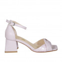 Chaussure ouverte pour femmes avec courroie en cuir et cuir imprimé lilas talon 6 - Pointures disponibles:  42