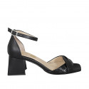 Chaussure ouverte pour femmes en cuir et cuir imprimé noir avec courroie talon 6 - Pointures disponibles:  32, 33, 43, 44, 45, 46