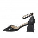 Woman's open shoe with strap in black leather and printed leather heel 6 - Available sizes:  32, 33, 43, 44, 45, 46