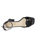 Woman's open shoe with strap in black leather and printed leather heel 6 - Available sizes:  32, 33, 43, 44, 45, 46