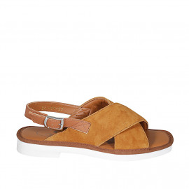 Sandale pour femmes en cuir et daim cognac talon 2 - Pointures disponibles: 33, 42, 43, 44