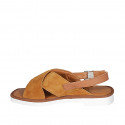 Sandale pour femmes en cuir et daim cognac talon 2 - Pointures disponibles:  33, 34, 42, 43, 44, 45