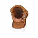 Woman's sandal in cognac brown leather and suede heel 2 - Available sizes:  33, 34, 42, 43, 44, 45