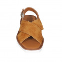 Sandale pour femmes en cuir et daim cognac talon 2 - Pointures disponibles:  33, 34, 42, 43, 44, 45