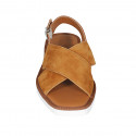 Woman's sandal in cognac brown leather and suede heel 2 - Available sizes:  33, 34, 42, 43, 44, 45