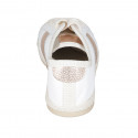 Chaussure à lacets pour femmes en cuir blanc et lamé cuivre talon 1 - Pointures disponibles:  44, 45