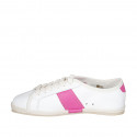 Scarpa stringata da donna in pelle bianca e fucsia tacco 1 - Misure disponibili: 33, 34, 42, 43, 44, 45