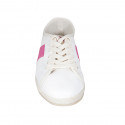 Chaussure à lacets pour femmes en cuir blanc et fuchsia talon 1 - Pointures disponibles:  42