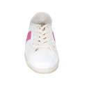 Scarpa stringata da donna in pelle bianca e fucsia tacco 1 - Misure disponibili: 33, 34, 42, 43, 44, 45