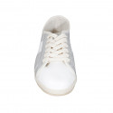Chaussure à lacets pour femmes en cuir blanc et lamé argent talon 1 - Pointures disponibles:  44