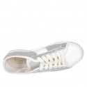 Chaussure à lacets pour femmes en cuir blanc et lamé argent talon 1 - Pointures disponibles:  44
