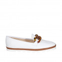 Woman's loafer in white leather with spotted chain wedge heel 1 - Available sizes:  43, 44