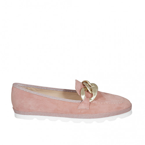 Woman's loafer in rose suede with...