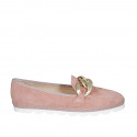 Woman's loafer in rose suede with chain wedge heel 1 - Available sizes:  33, 42, 43, 44