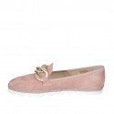 Mocassin pour femmes en daim rose avec chaîne talon compensé 1 - Pointures disponibles:  42, 44