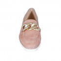 Mocassin pour femmes en daim rose avec chaîne talon compensé 1 - Pointures disponibles:  42, 44