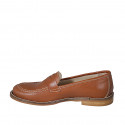 Woman's loafer in tan brown leather with heel 2 - Available sizes:  44, 46
