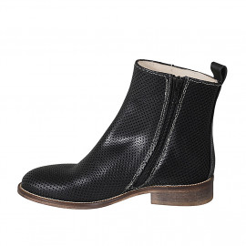 Woman's ankle boot with zipper in black pierced leather heel 3 - Available sizes:  32 2