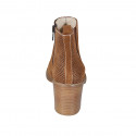 Stivaletto da donna con cerniera e elastico in camoscio forato color cuoio tacco 7 - Misure disponibili: 44