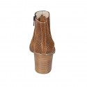 Woman's ankle boot with zipper and elastic band in tan brown pierced suede heel 7 - Available sizes:  44, 46
