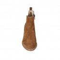 Woman's ankle boot with zipper and elastic band in cognac brown pierced suede heel 7 - Available sizes:  44