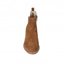 Woman's ankle boot with zipper and elastic band in tan brown pierced suede heel 7 - Available sizes:  44, 46