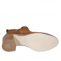 Woman's ankle boot with zipper and elastic band in tan brown pierced suede heel 7 - Available sizes:  44, 46