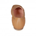 Woman's loafer with squared tip and elastic bands in tan brown leather heel 1 - Available sizes:  33, 34, 43, 45