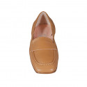 Woman's loafer with squared tip and elastic bands in tan brown leather heel 1 - Available sizes:  33, 34, 43, 45