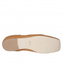 Woman's loafer with squared tip and elastic bands in tan brown leather heel 1 - Available sizes:  33, 34, 43, 45