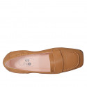 Woman's loafer with squared tip and elastic bands in tan brown leather heel 1 - Available sizes:  33, 34, 43, 45