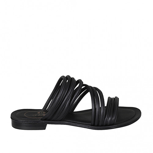Woman's open mules in black leather with heel 2 - Available sizes:  42, 43